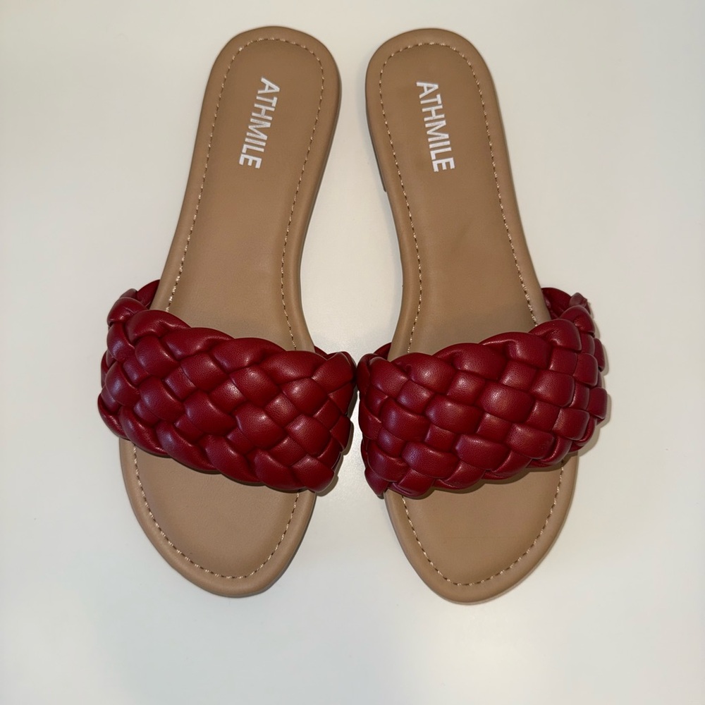 Women's Red Braided Slide Sandals